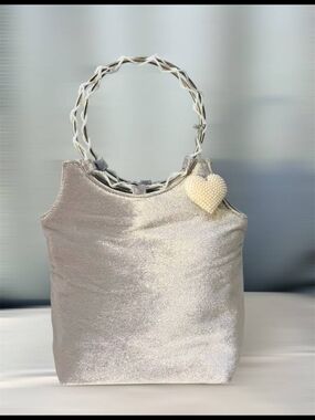 Victoria's Secret Silver Shimmer Tote with Beaded Heart Charm